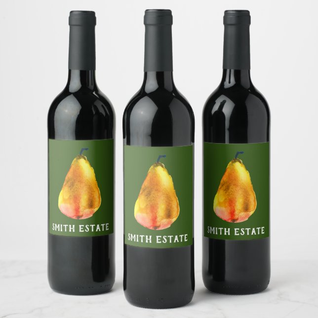 Golden Pear fruit art Wine Label (Bottles)