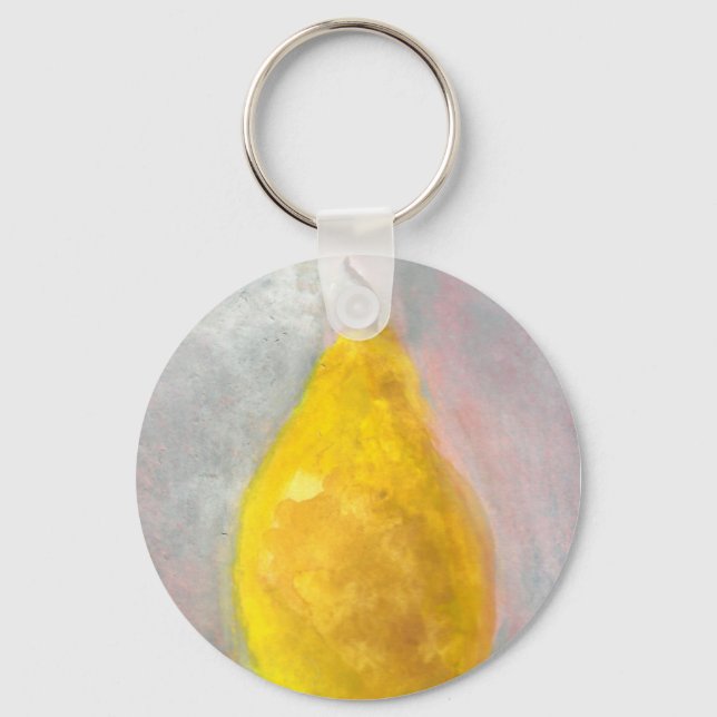 Golden Pear Still Life Watercolor Key Ring (Front)