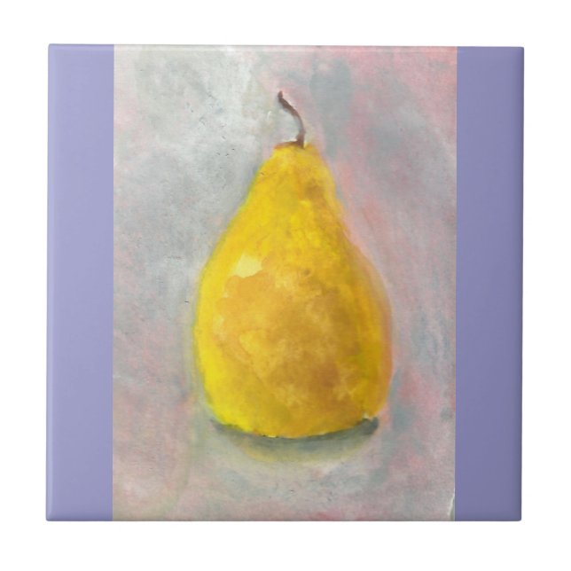 Golden Pear Still Life Watercolor Tile (Front)
