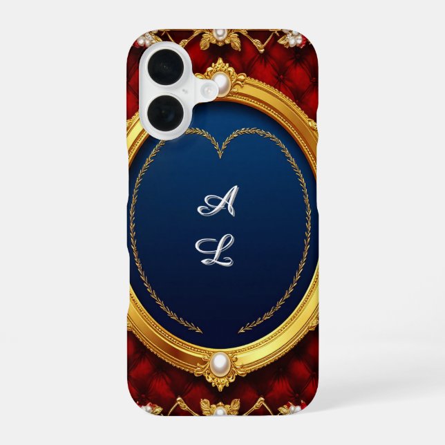 Golden Pearl Heart Frame ✨ Elegant Romantic Luxury iPhone 16 Case (Back)