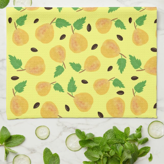 Golden Pears Collection Yellow Bright Tea Towel (Folded)