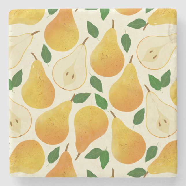 Golden Pears Pattern Stone Coaster (Front)
