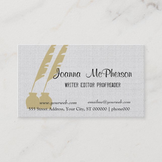 Golden Pen Elegant Writer Editor Journalist Business Card (Front)