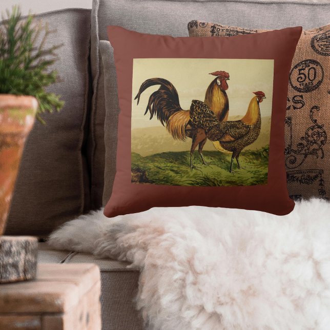 Golden Penciled Hamburg Roosters Hens on Farm Cushion (Creator Uploaded)