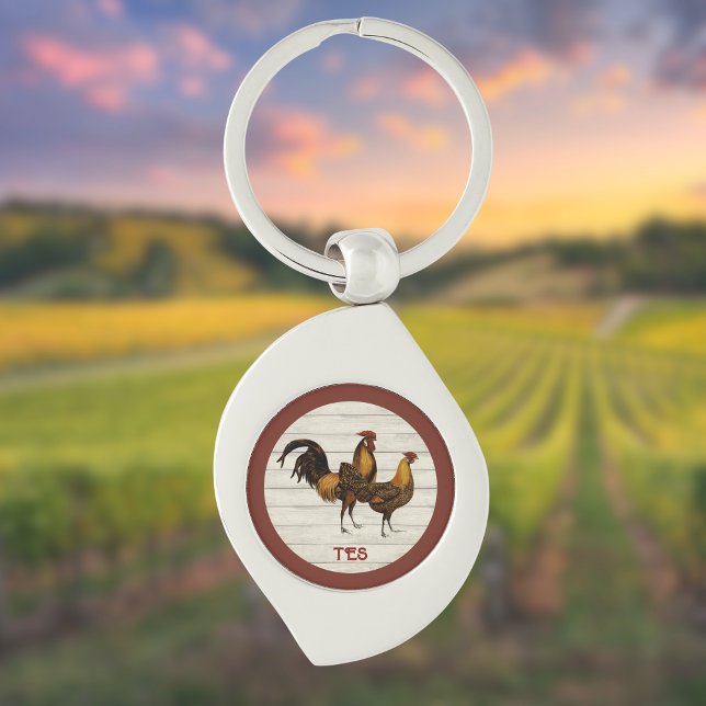 Golden Penciled Hamburg Roosters Maroon Monogram  Key Ring (Creator Uploaded)