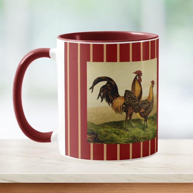 Golden Penciled Hamburg Roosters Red Gold Striped Mug (Creator Uploaded)