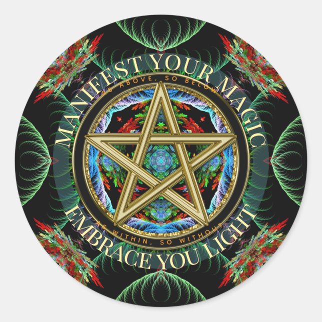 Golden Pentacle Magick Fractals Classic Round Sticker (Front)
