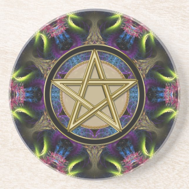 Golden Pentacle Magick Fractals Coaster (Front)
