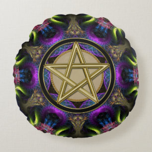 Golden Pentacle Magick Round Cushion