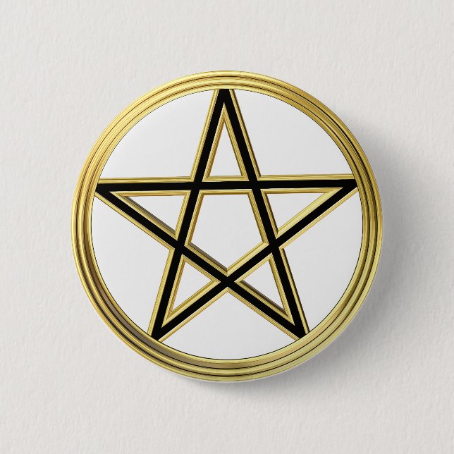 Golden pentagram 6 cm round badge (Front)