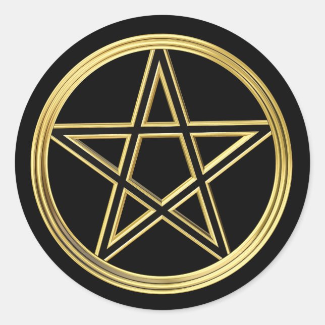 Golden pentagram classic round sticker (Front)