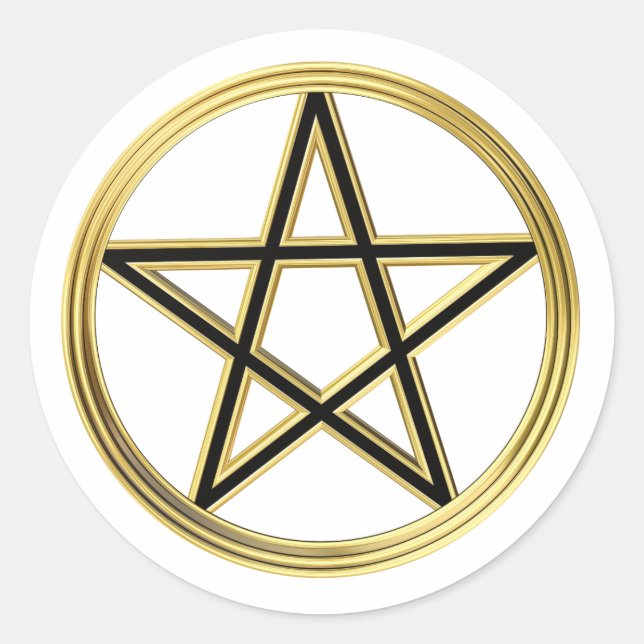 Golden pentagram classic round sticker (Front)