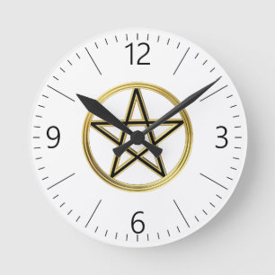 Golden pentagram round clock