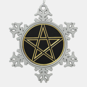 Golden pentagram snowflake pewter christmas ornament