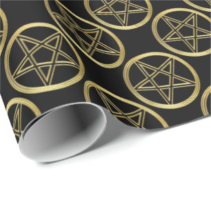 Golden pentagram wrapping paper