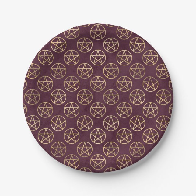 Golden Pentagrams Paper Plate (Front)