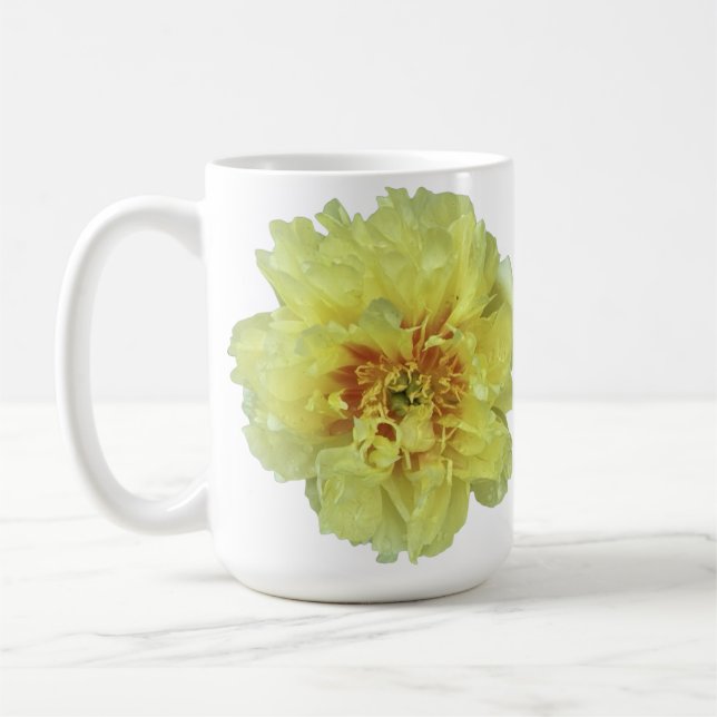 Golden Peonies on Stainless Silver back ground Coffee Mug (Left)