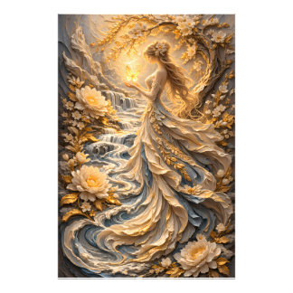 Golden Peony Floral Goddess Fantasy Flower Woman A Photo Print