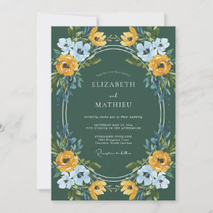 Golden Periwinkle Painted Wedding Invitation