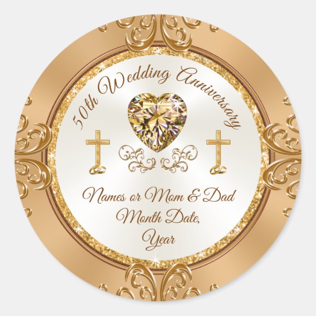 Golden Personalised, 50th Anniversary Stickers (Front)