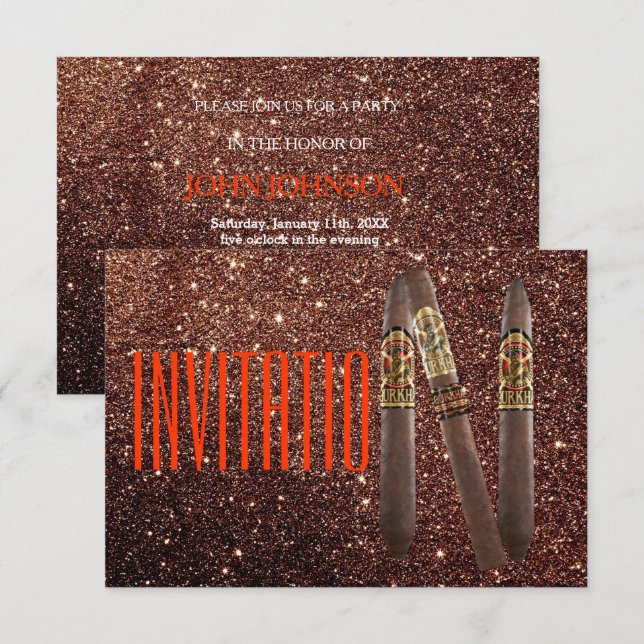 Golden Personalized Cigaro Invitation Glitter VIP (Front/Back)