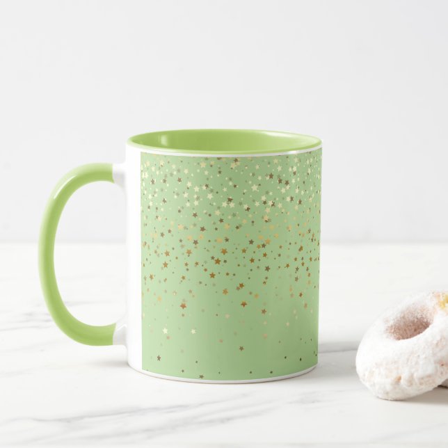 Golden Petite Stars Coffee Mug-Apple Green Mug (With Donut)