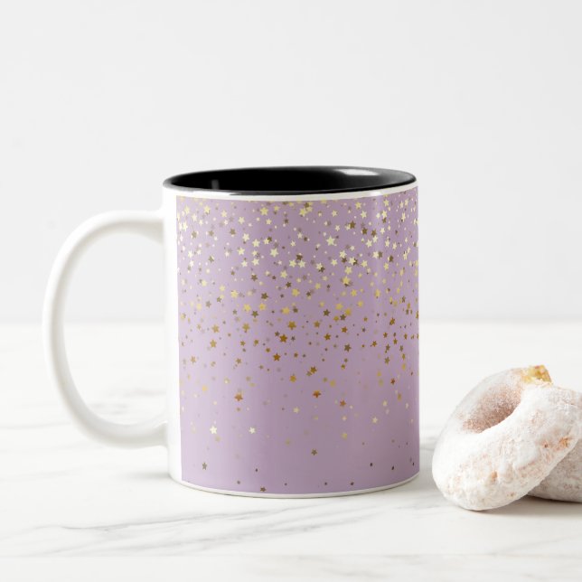 Golden Petite Stars Coffee Mug-Lght Purple/LAV Two-Tone Coffee Mug (With Donut)