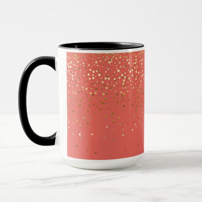 Golden Petite Stars Two-Tone Coffee Mug-Coral Mug (Left)