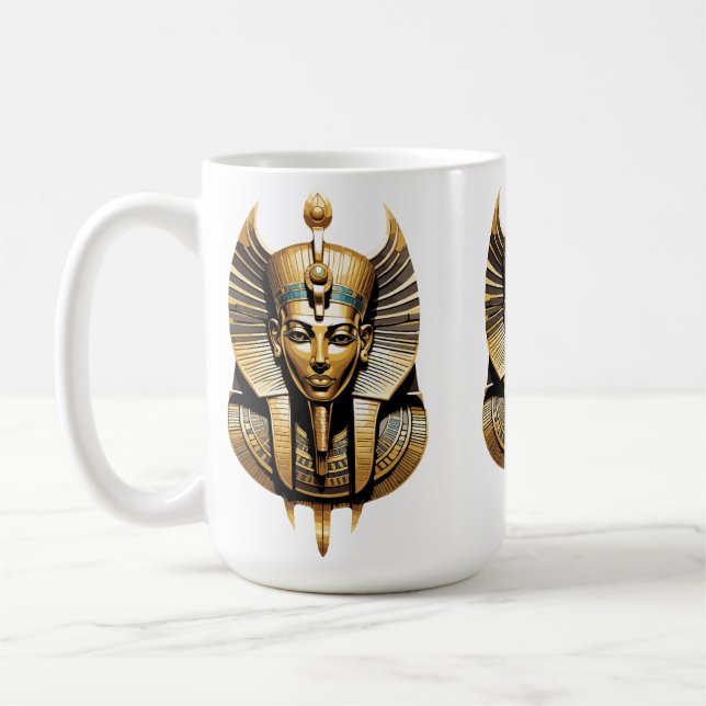 Golden Pharaoh in Regal Headdress Art Coffee Mug (Left)