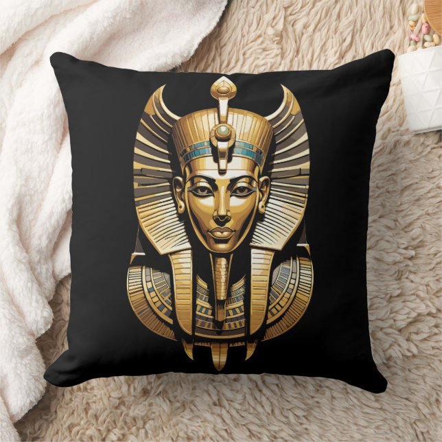 Golden Pharaoh in Regal Headdress Art Cushion (Blanket)