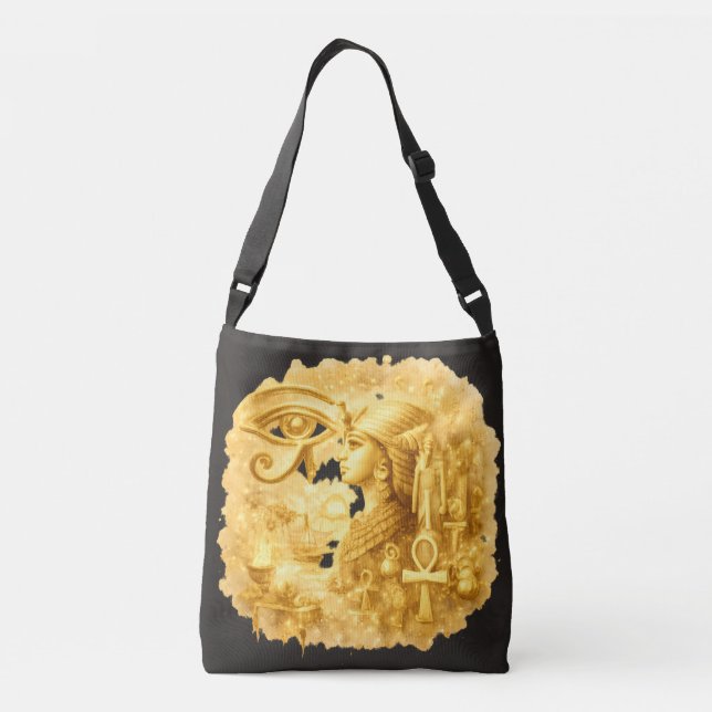 Golden Pharaonic Queen Ancient Egyptian Art Crossbody Bag (Back)