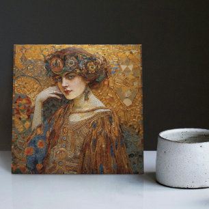 Golden Phase Gustav Klimt Mosaic Edwardian Woman Ceramic Tile