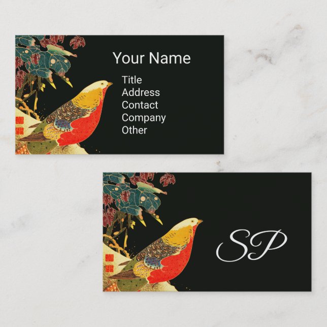 Golden Pheasant Antique Japanese Black Floral  Business Card (Front/Back)