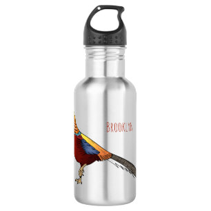 Golden pheasant bird cartoon illustration 532 ml water bottle