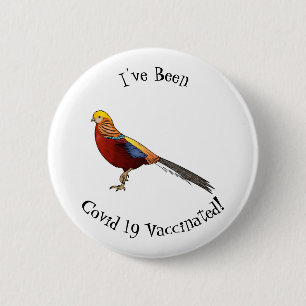 Golden pheasant bird cartoon illustration 6 cm round badge