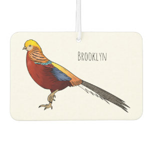 Golden pheasant bird cartoon illustration car air freshener