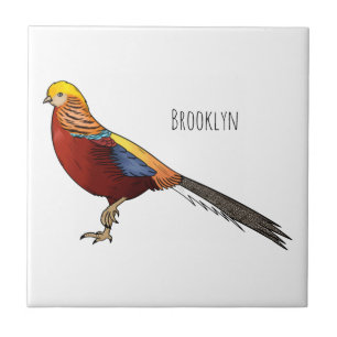 Golden pheasant bird cartoon illustration  ceramic tile