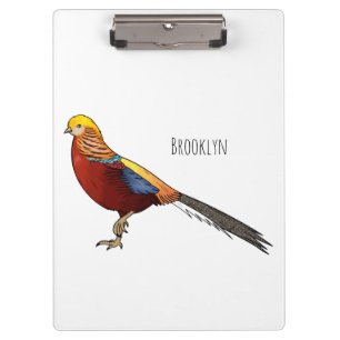 Golden pheasant bird cartoon illustration clipboard