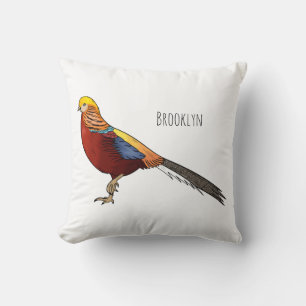 Golden pheasant bird cartoon illustration cushion