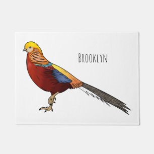 Golden pheasant bird cartoon illustration doormat