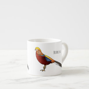 Golden pheasant bird cartoon illustration espresso cup