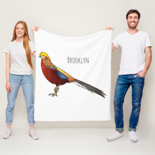 Golden pheasant bird cartoon illustration fleece blanket