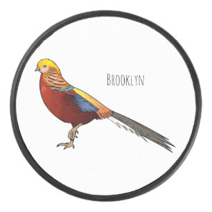 Golden pheasant bird cartoon illustration hockey puck
