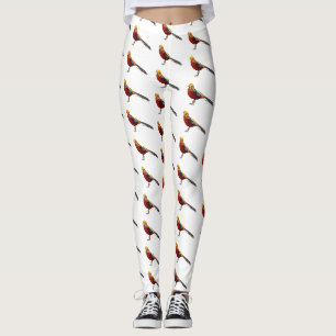 Golden pheasant bird cartoon illustration leggings