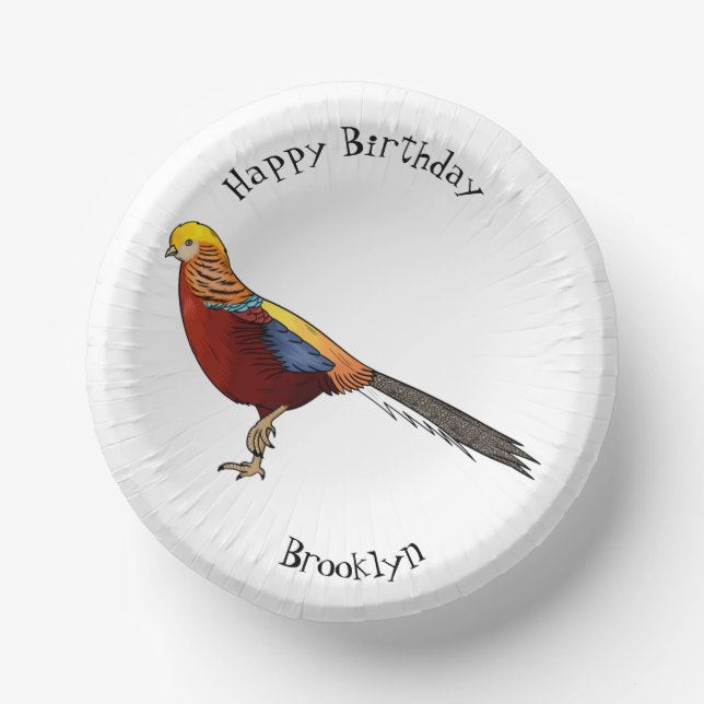 Golden pheasant bird cartoon illustration  paper plate (Front)