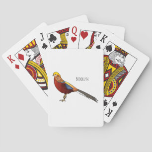 Golden pheasant bird cartoon illustration playing cards
