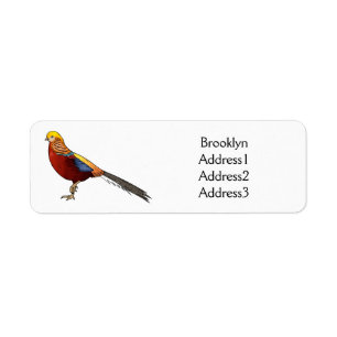 Golden pheasant bird cartoon illustration return address label