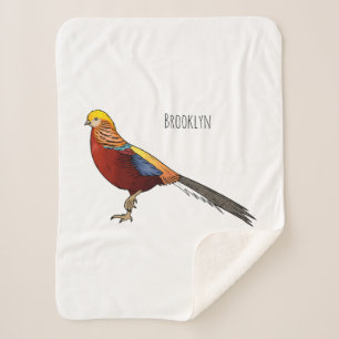 Golden pheasant bird cartoon illustration sherpa blanket