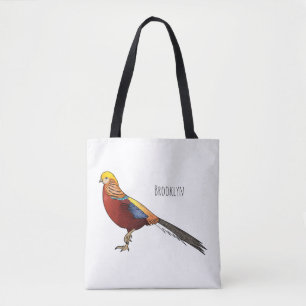Golden pheasant bird cartoon illustration tote bag