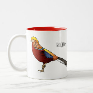 Golden pheasant bird cartoon illustration  Two-Tone coffee mug